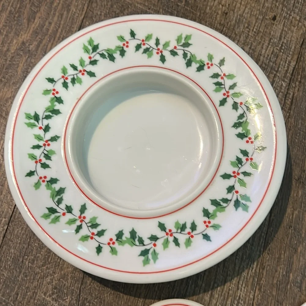Vintage CCCC Japan Ceramic‎ Holly & Berries Christmas Candle Holder 3